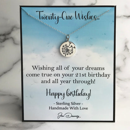 21 Birthday Wishes Gift Idea Sterling Silver Dandelion Necklace