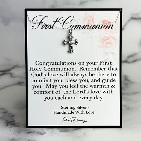 First Communion Gift For Girl Sterling Silver Cross Necklace