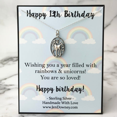 13th Birthday Gift For Her Magical Wishes Sterling Silver Unicorn Necklace