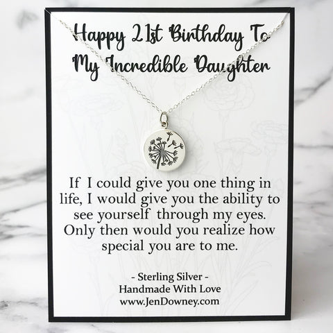 Meaningful 21st Birthday Gift For Daughter Sterling Silver Dandelion Necklace