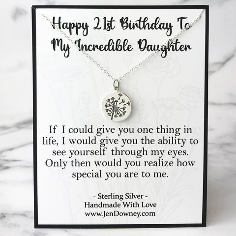 Meaningful 21st Birthday Gift For Daughter Sterling Silver Dandelion Necklace