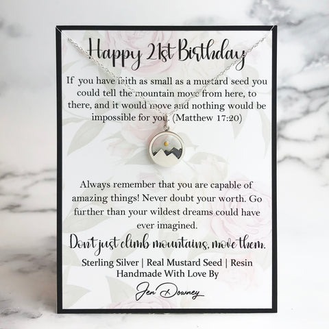 21st birthday mountain mustard seed jewelry