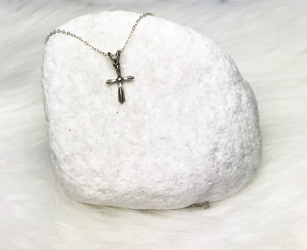 14K White Gold Cross Pendant 23mm length - (A98-264) - Roy Rose Jewelry