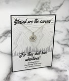 Blessed Are The Curious For They Shall Have Adventures Sterling Silver Compass Necklace