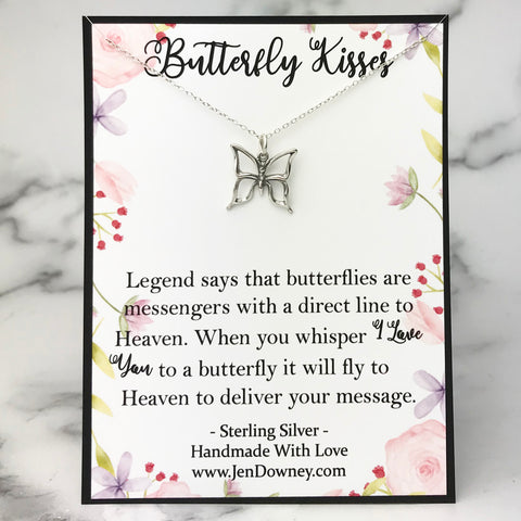 Butterfly Kisses Meaningful Sympathy Gift Butterflies Carry Messages To Heaven Gift Sterling Silver Necklace