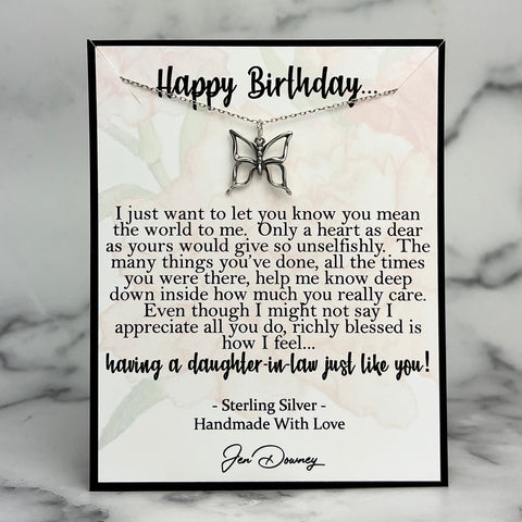 Daughter In Law Birthday Gift Sterling Silver Butterfly Necklace