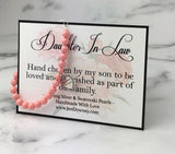 Daughter In Law Gift Hand Chosen By My Son Welcome To The Family Pink Pearl Bracelet
