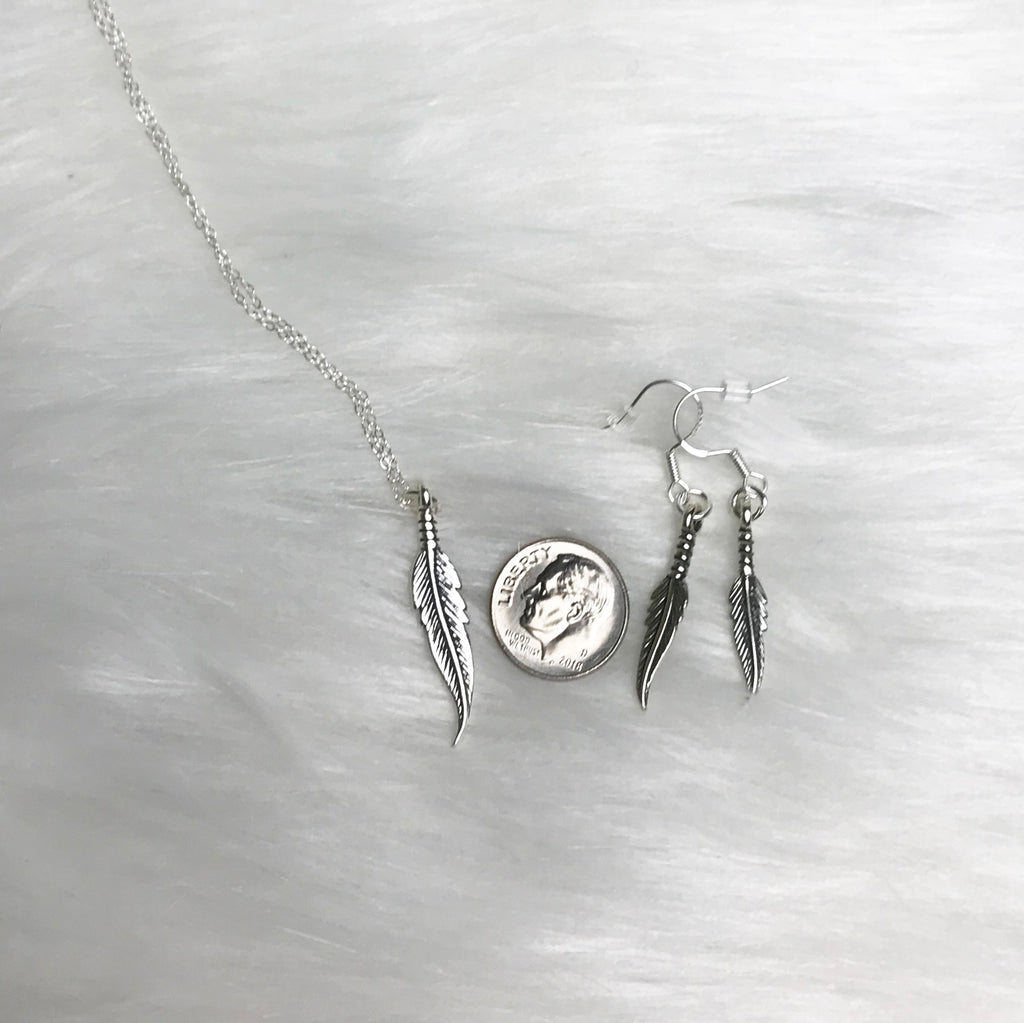 Matching Feather Earring and Necklace Set Sterling Silver Jen Downey