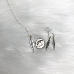 Matching Feather Earring and Necklace Set Sterling Silver