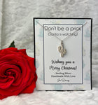 Don't Be A Prick Santa Is Watching Christmas Quote Sterling Cactus Necklace