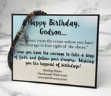 Godson Birthday Quote Cross Shell Bead Bracelet Sterling Silver