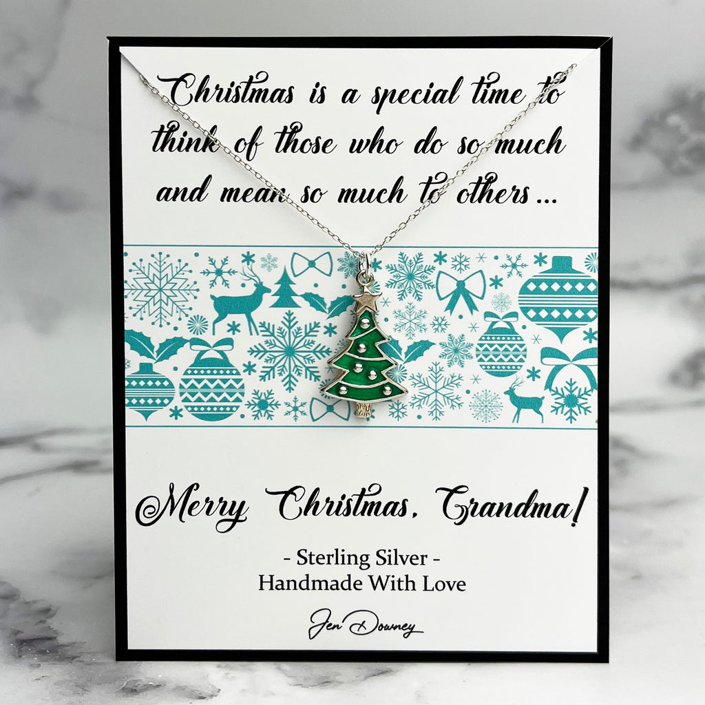 Merry Christmas Grandma Gift Idea Holiday Saying Sterling Tree Necklace 18 / Yes