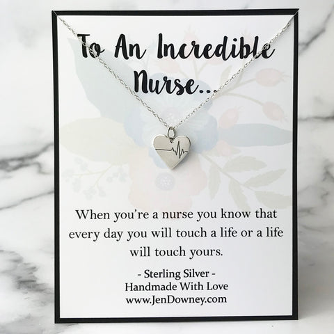 Nurses Touch Lives Thoughtful Nurse Gift Idea Heartbeat Sterling Silver Necklace