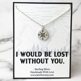 Lost Without You Meaningful Gift For Him Sterling Silver Compass Necklace Mens Jewelry