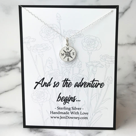And So The Adventure Begins Sterling Silver Compass Necklace