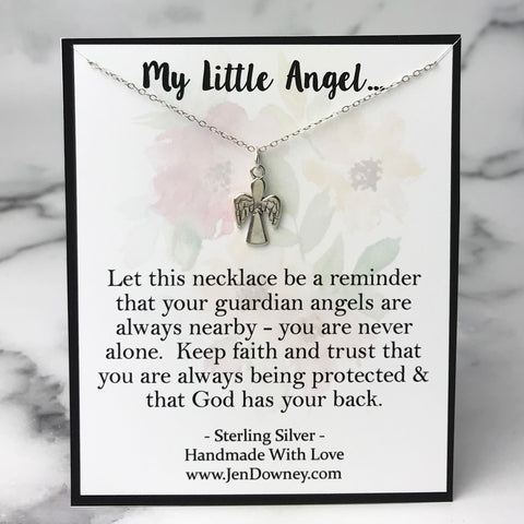 God Has Your Back Dainty Angel Necklace Sterling Silver