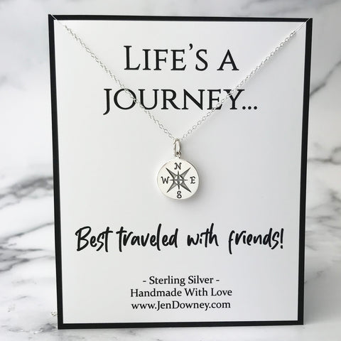 Life Is Best Traveled With Friends Gift Idea Compass Necklace