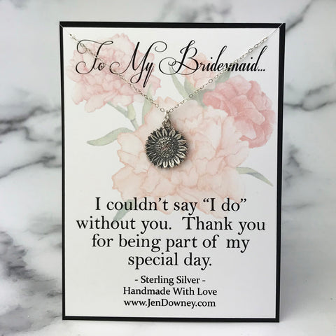 Sunflower Themed Bridesmaid Gift Sterling Silver Necklace