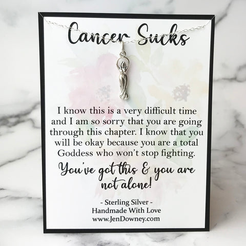 Cancer Sucks Inspirational Gift Idea For Her Goddess Warrior Necklace Sterling Silver