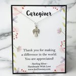 Caregiver Appreciation Thank You Gift Sterling Silver Angel Pendant Necklace