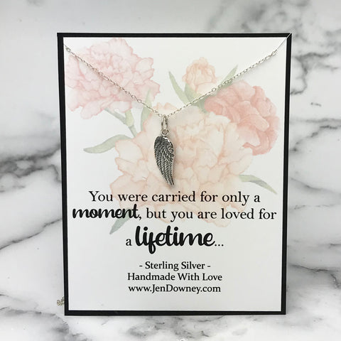 Loved A Lifetime Miscarriage Quote Sterling Silver Angel Wing Necklace