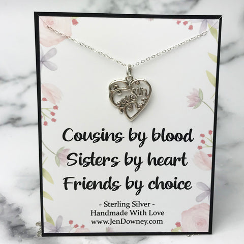 Cousin Quote Friends By Choice Sterling Silver Necklace