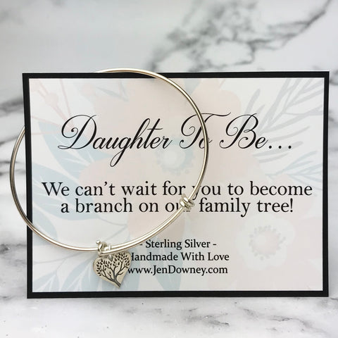 Daughter In Law Welcome To The Family Sterling Silver Tree Charm Bangle