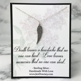 Sympathy Gift For Her Love Leaves Memories Sterling Silver Angel Wing Necklace