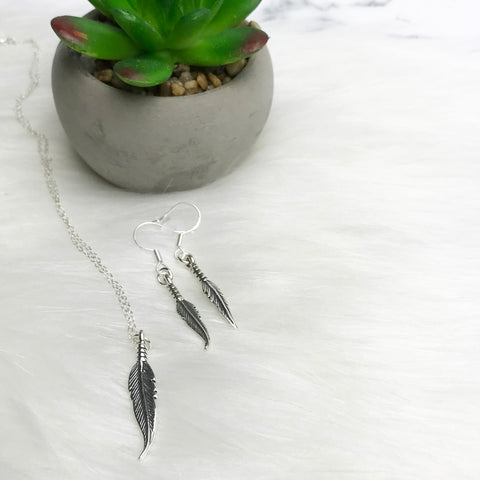 matching feather necklace and earrings