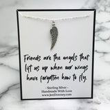 Friends Are Angels Who Lift Us Sterling Silver Angel Wing Necklace