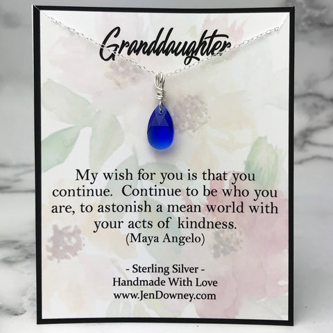 Wish For Granddaughter Gift Majestic Blue Swarovski Crystal Drop Necklace Sterling Silver
