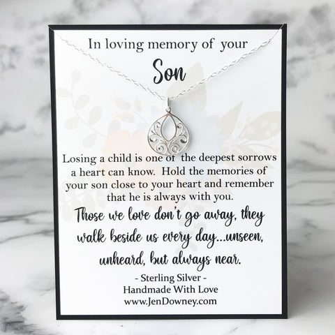 Loss of Son Sympathy Gift For Grieving Mom Sterling Silver Teardrop Necklace