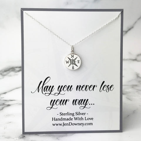 May You Never Lose Your Way Sterling Silver Compass Necklace