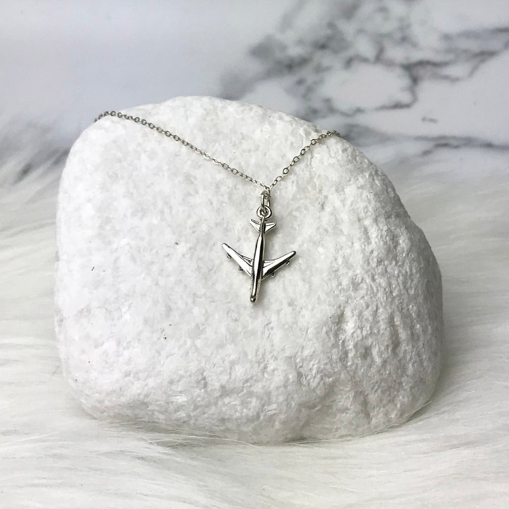 Sterling Silver Airplane Necklace for Women. Handmade Necklaces on 18 Inch  Sterling Silver Cable Chain. World Traveler Necklace. Airplane Gifts for