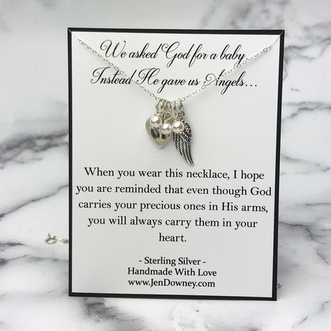 Multiple Miscarriage Necklace Pearl Drop Charm God Gave Us Angels