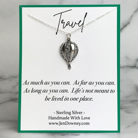 Travel As Much As You Can Quote Hot Air Balloon Necklace