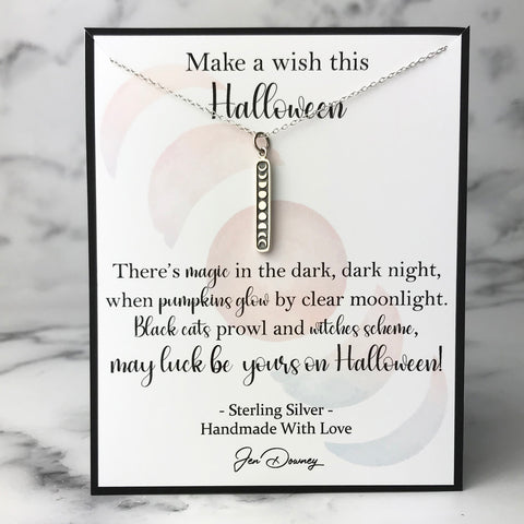 Halloween Wish May Luck Be On Your Side Moon Phase Sterling Necklace