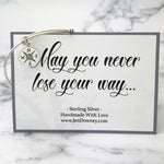 Never Lose Your Way Sterling Silver Compass Charm Bangle Bracelet