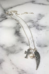 Too Perfect Miscarriage Quote Chunky Style Sterling Silver Cross Angel Wing Necklace Fresh Water Pearl