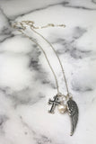 Too Perfect Miscarriage Quote Chunky Style Sterling Silver Cross Angel Wing Necklace Fresh Water Pearl
