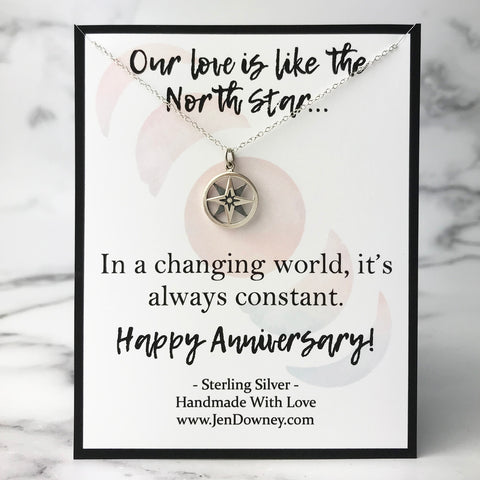 Our Love Is Constant Anniversary Gift For Her Sterling Silver North Star Necklace