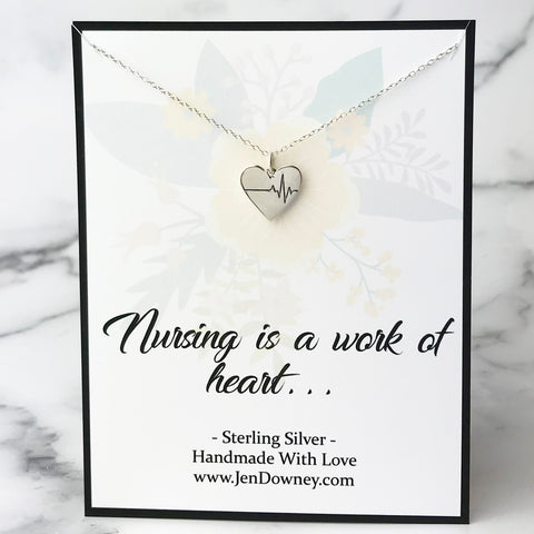 Nursing Is A Work Of Heart Sterling Silver Heartbeat Necklace