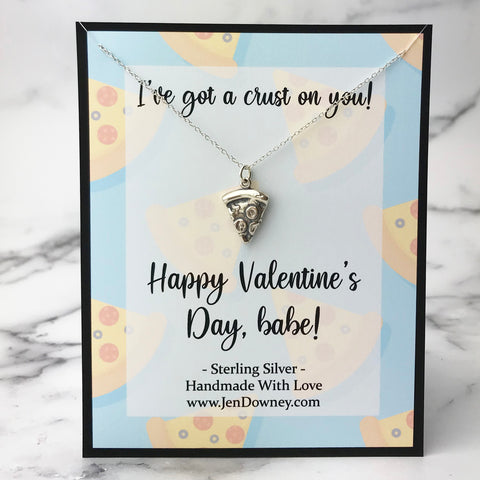 Crust On You Pizza Pun Valentine Day Gift For Her Sterling Silver Necklace