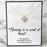 Nursing Is A Work of Heart Sterling Silver RN Stethoscope Necklace