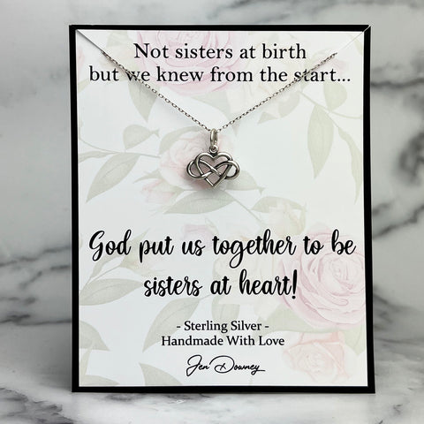 Sisters At Heart Quote Friendship Gift Idea Sterling Infinity Heart Necklace