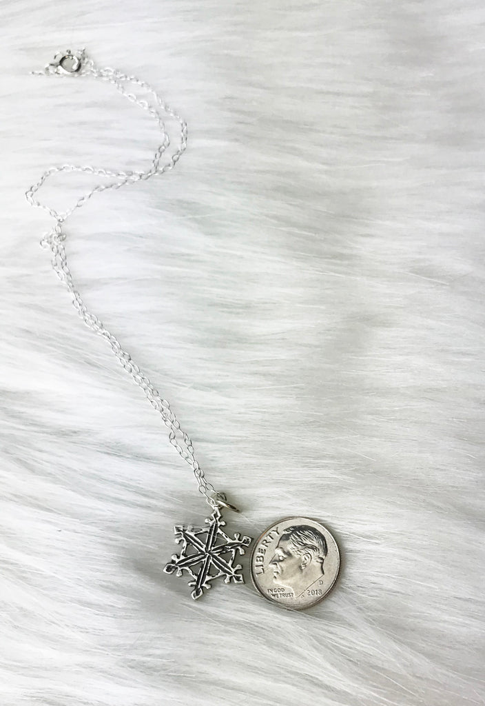 Merry Christmas Mom Sterling Silver Snowflake Necklace