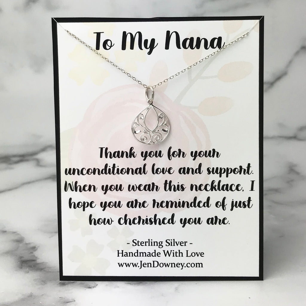 To My Nana Quote Gift Idea Sterling Silver Teardrop Necklace – Jen Downey