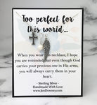 Too Perfect Miscarriage Quote Chunky Style Sterling Silver Cross Angel Wing Necklace Fresh Water Pearl