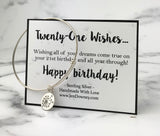 21st Birthday Wish Sterling Silver Dandelion Bangle Bracelet