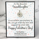 Everywhere You Journey I Am With You Granddaughter Gift for Valentine's Day Sterling Silver Compass Necklace